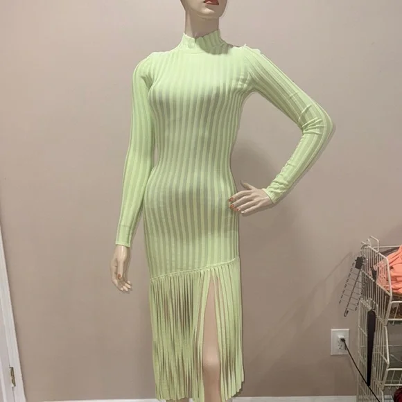 Ronny Kobo Lime Green Adkins Knit Fringe Dress - Picture 4 of 17